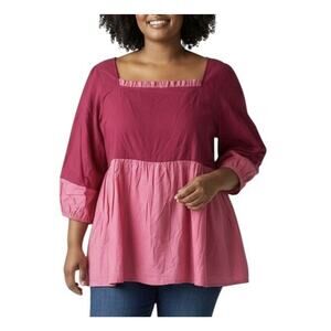 Victoria Dunn Pink Colorblock Peplum Romantic Date Blouse 3/4 Sleeve Size XL NWT